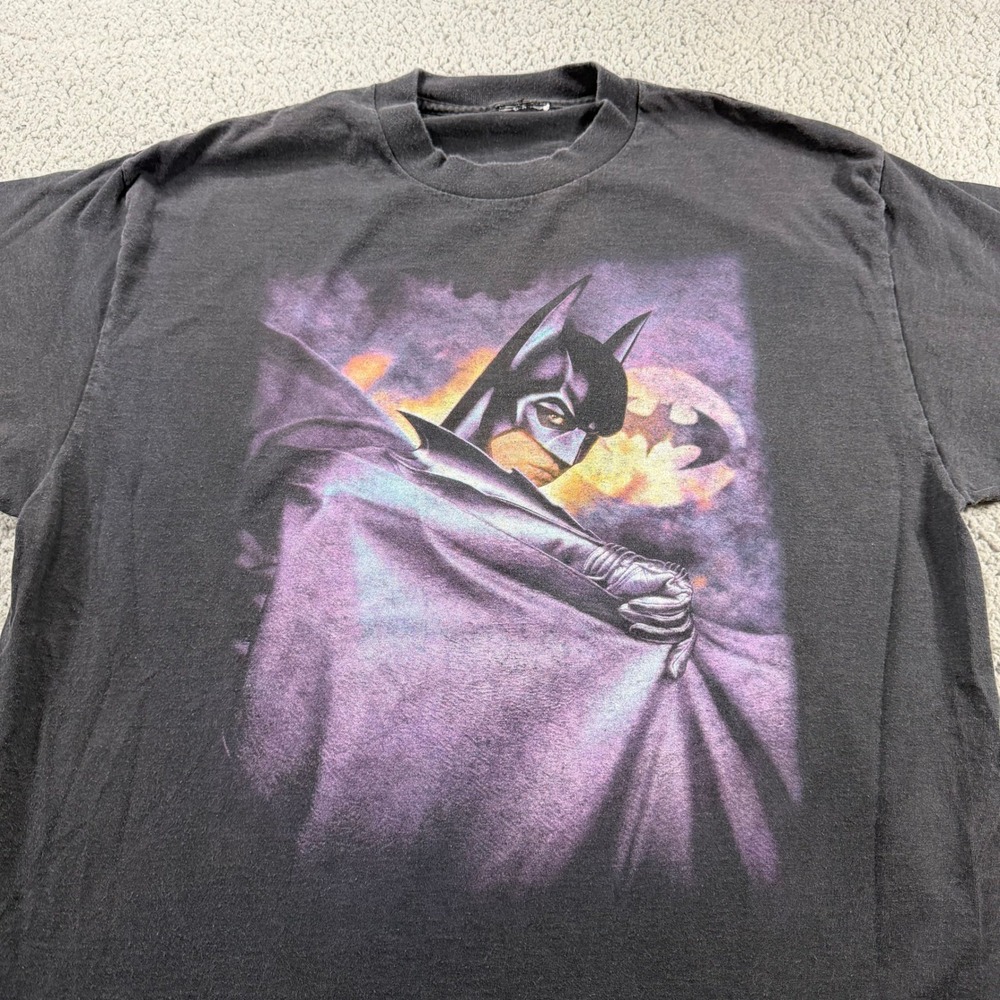 Vintage‎ Batman Graphic T-Shirt Mens Black Single Stitch DC Comics Movie Promo L